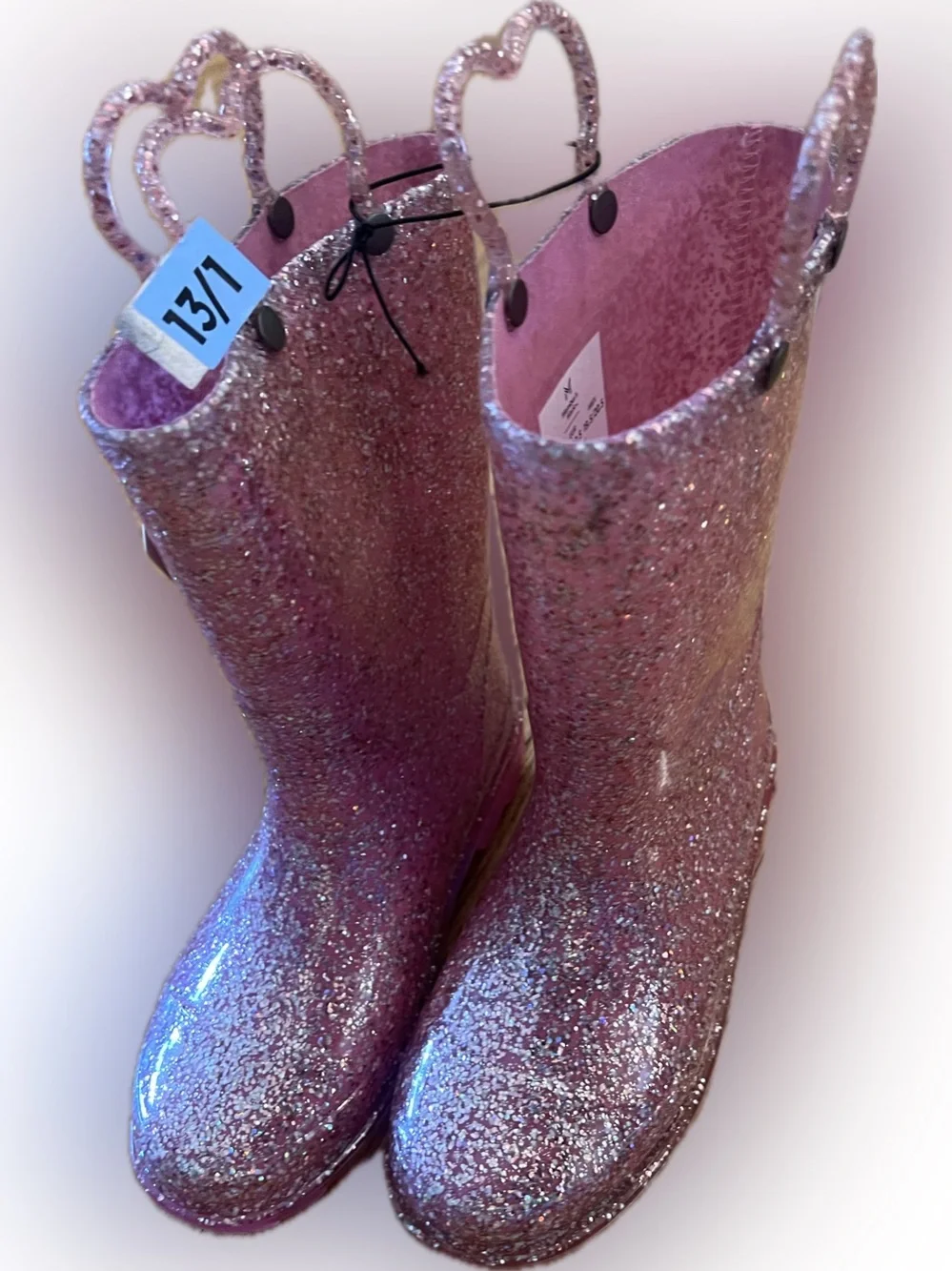 Girls' Glitter Pink Rain & Snow Boots with Heart Handles